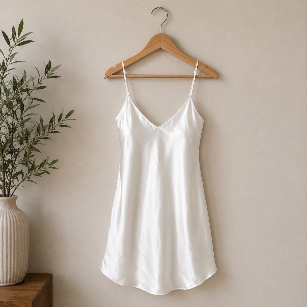 Laura Adams White Satin Slip Dress Mini V-Neck Spaghetti Strap Small